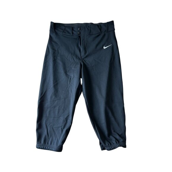 NEW Nike Team Baseball Softball Pants 3/4 length Black Size Med Zip Fly Buttons - Picture 1 of 11